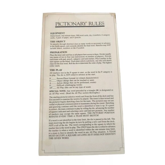 Vintage 1985 Pictionary 1st Ed. Replacement Rules Instructions Directions ONLY - Picture 1 of 5